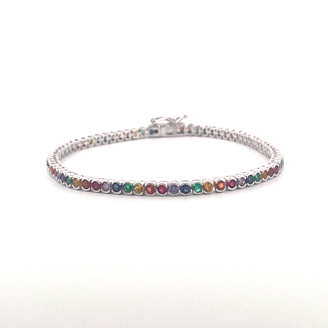 B1184 Silver multi coloured c.z bracelet