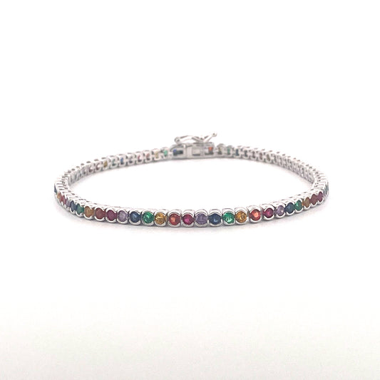 B1184 Silver multi coloured c.z bracelet