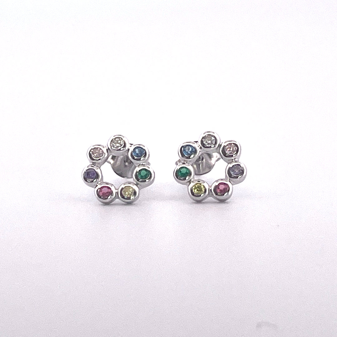 E4003 silver multi colour circle studs