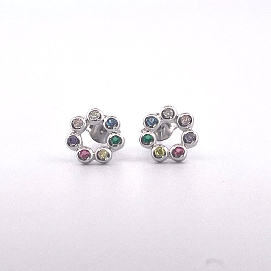E4003 silver multi colour circle studs