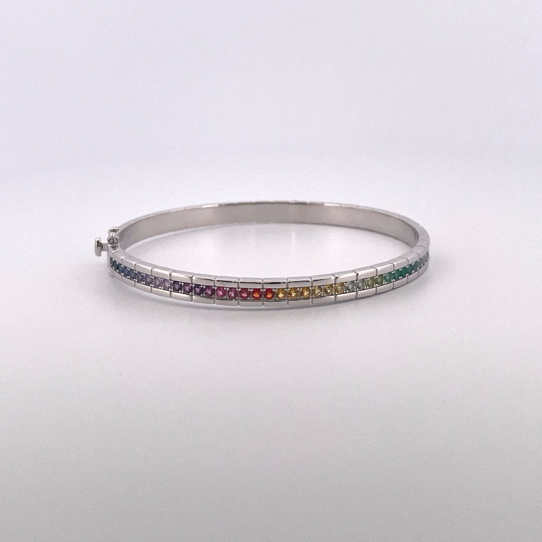 B1237 Silver rainbow hinged bangle