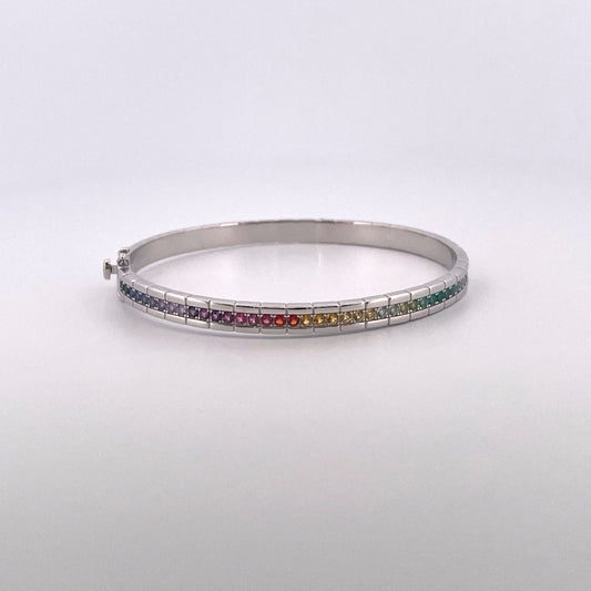 B1237 Silver rainbow hinged bangle