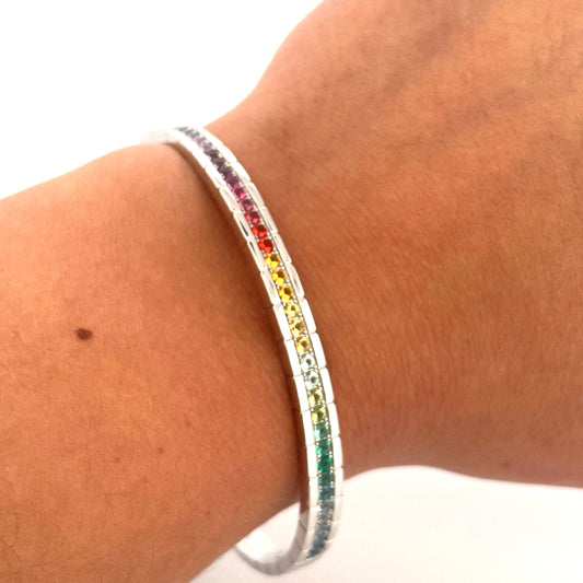 B1237 Silver rainbow hinged bangle