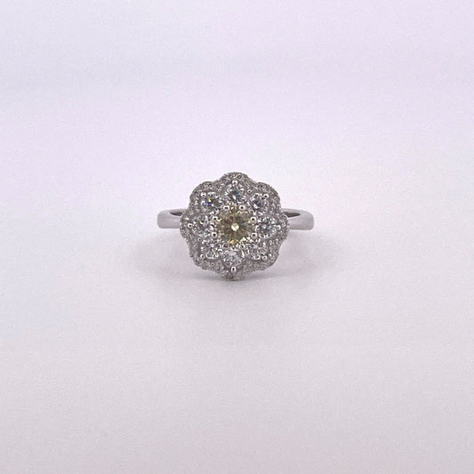 R0909 Silver pale yellow fancy cluster