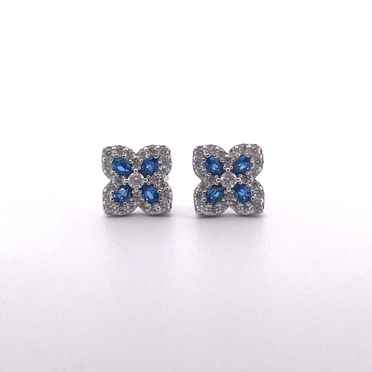 E4168 Silver Blue c.z clover studs