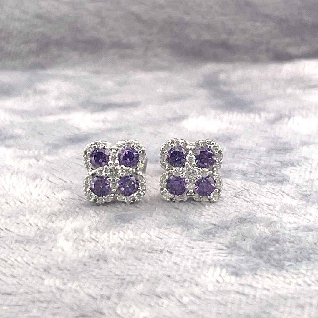 E4182 Silver purple c.z clovers