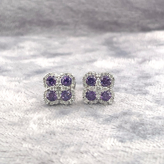 E4182 Silver purple c.z clovers