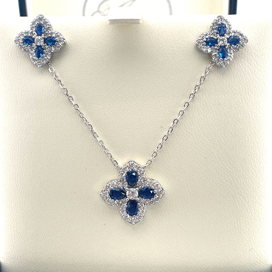 P2816 E4168 Silver blue c.z clover set