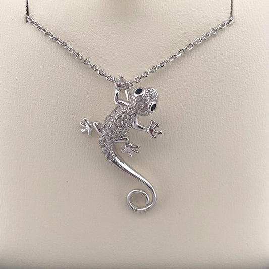 P2808 silver gecko c.z necklace