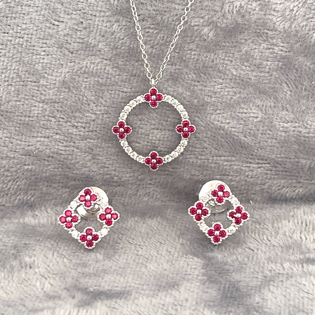 P2813 E4169 Silver red c.z forget me not