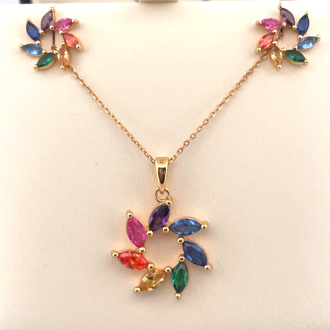 P2802 E4147 gold plated rainbow c.z swirl set