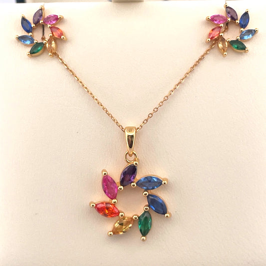 P2802 E4147 gold plated rainbow c.z swirl set