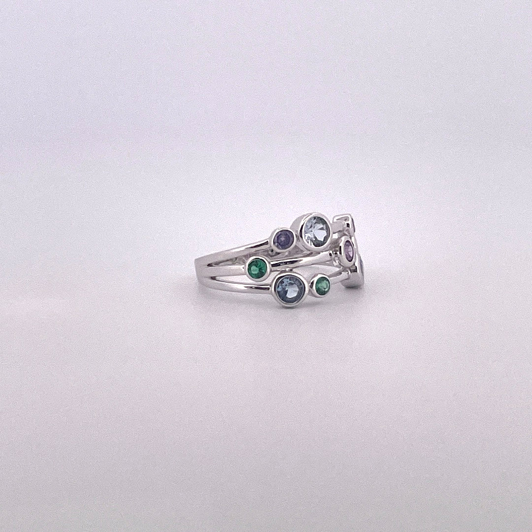 R0905 Silver coloured c.z bubble ring