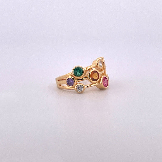 R0906 gold plated multi colour c.z bubble ring