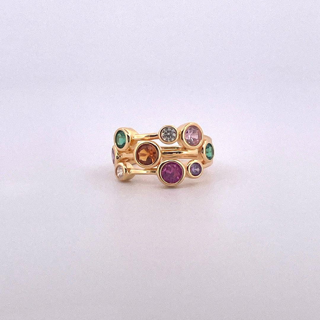 R0906 gold plated multi colour c.z bubble ring