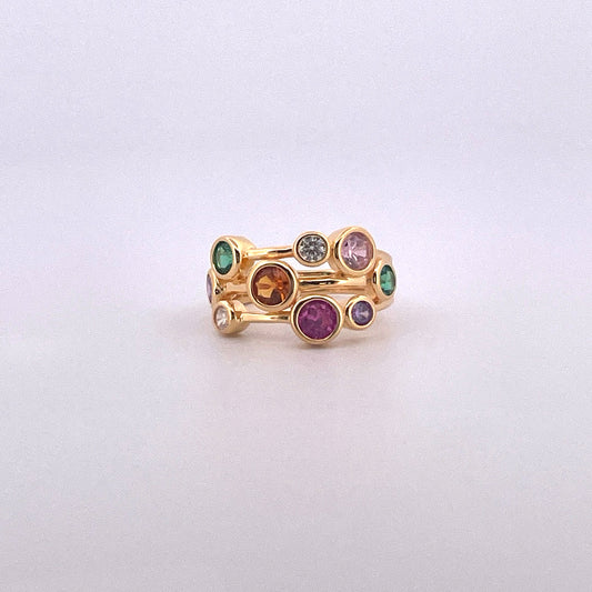 R0906 gold plated multi colour c.z bubble ring