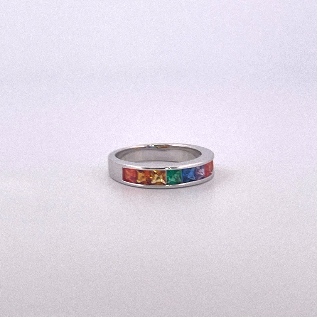 R0911 silver rainbow c.z channel set ring