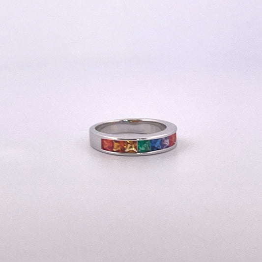R0911 silver rainbow c.z channel set ring