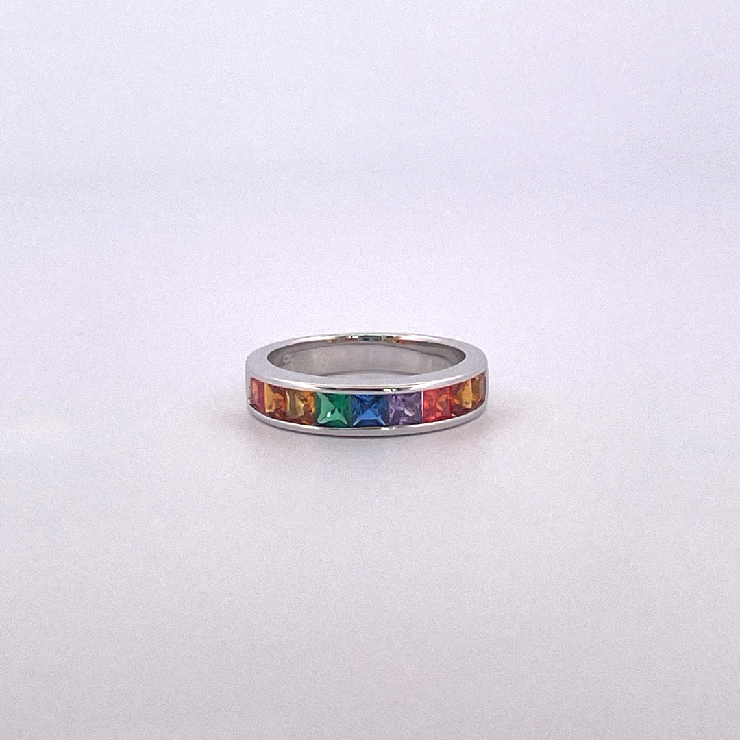 R0911 silver rainbow c.z channel set ring
