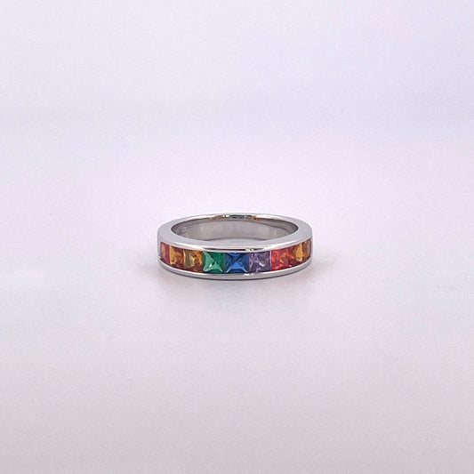 R0911 silver rainbow c.z channel set ring
