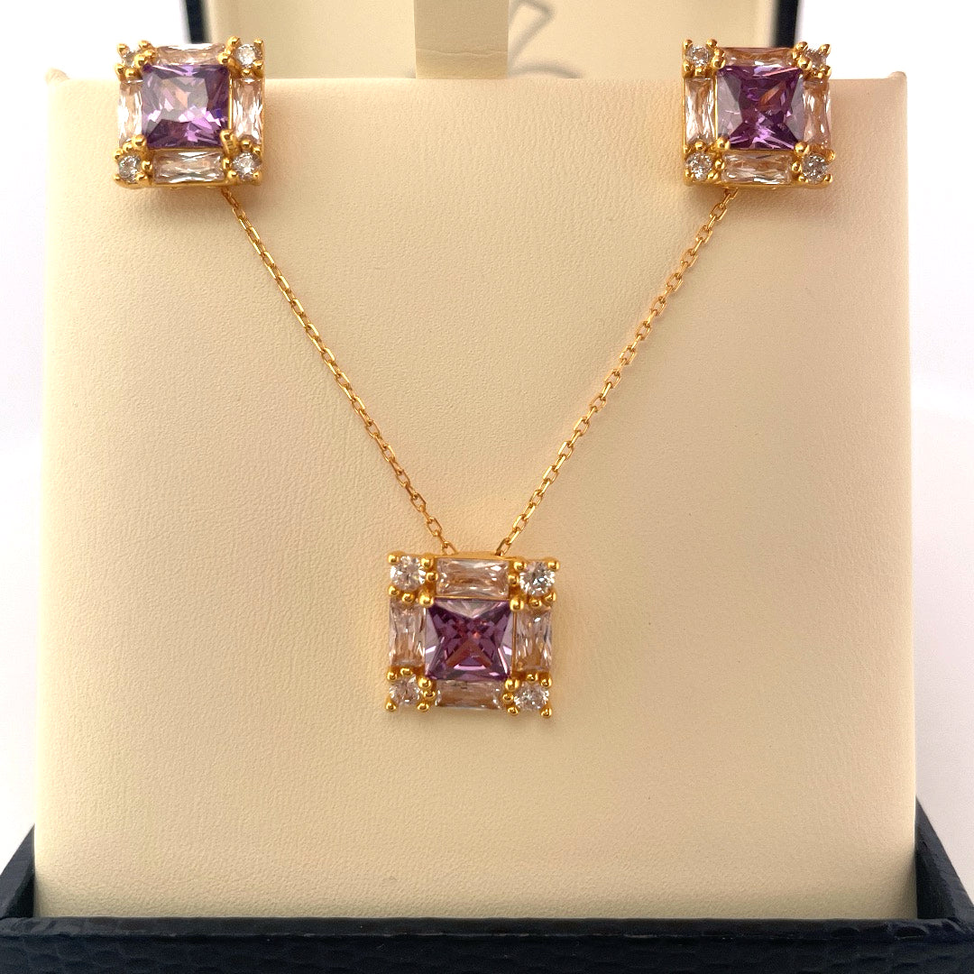 P2801 E4146 gold plated purple c.z cluster set