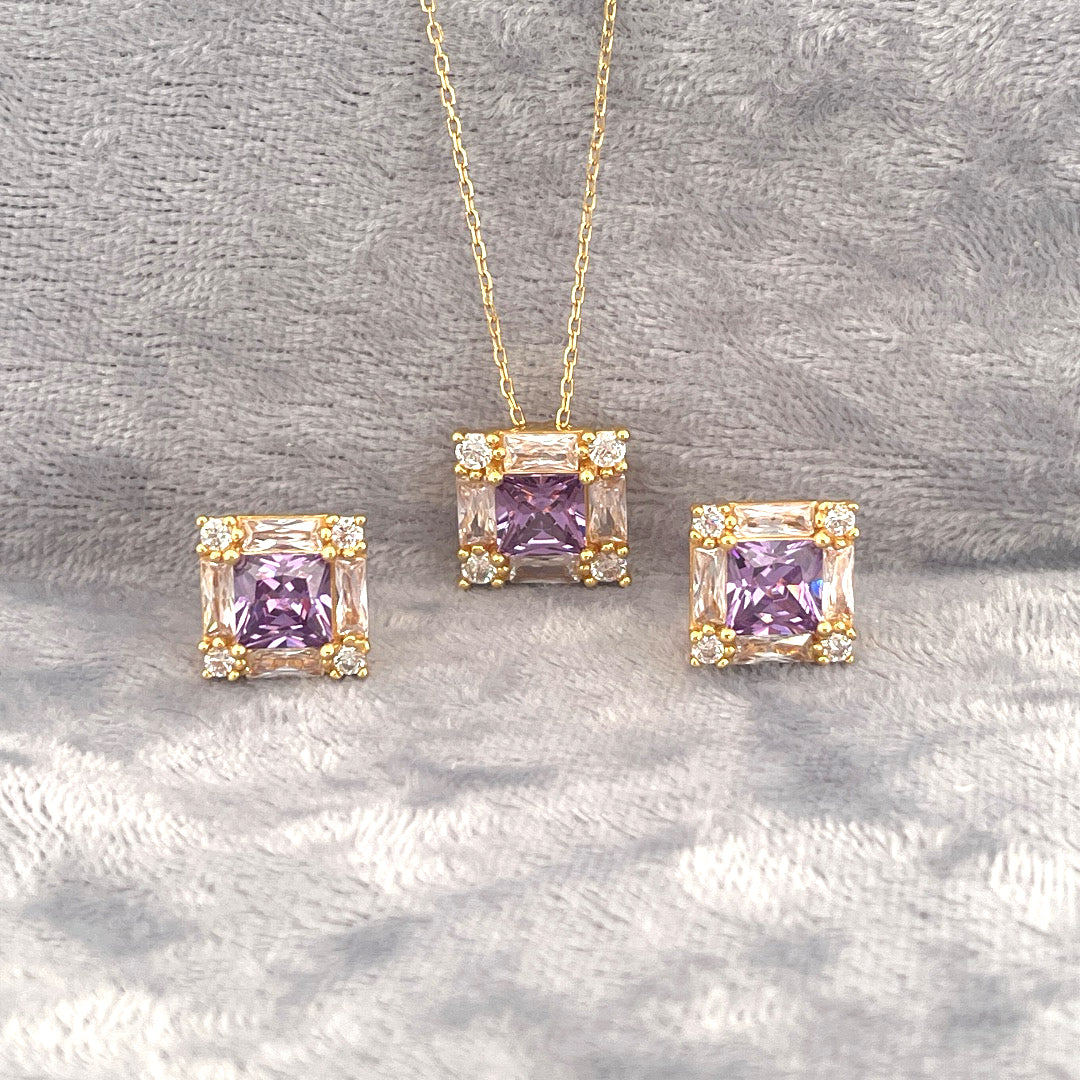 P2801 E4146 gold plated purple c.z cluster set
