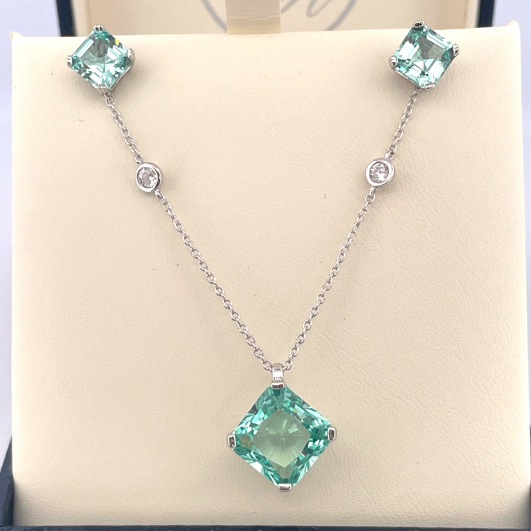 P2803 E4144 silver mint c.z square set