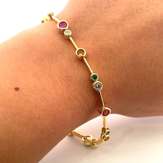 B1227 gold plated multi colour bracelet