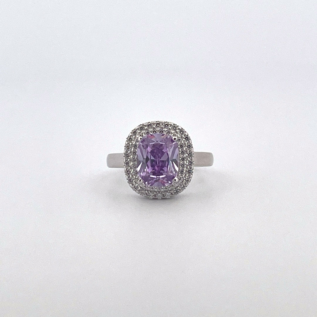 R0914 Silver purple c.z cluster ring