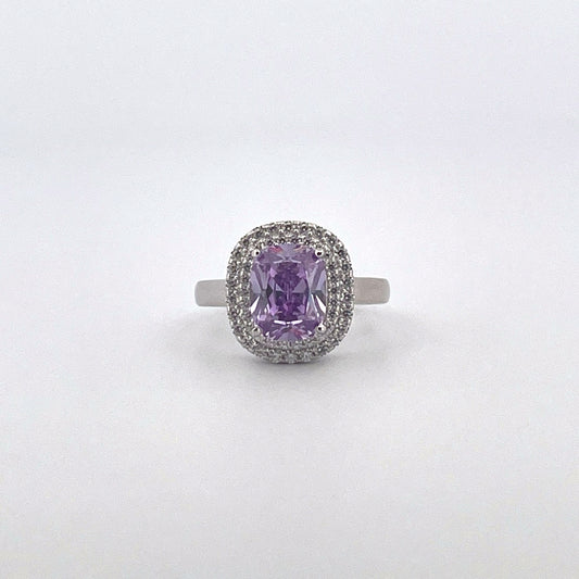 R0914 Silver purple c.z cluster ring
