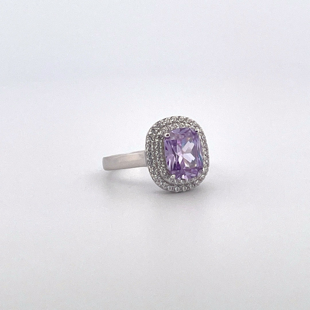 R0914 Silver purple c.z cluster ring
