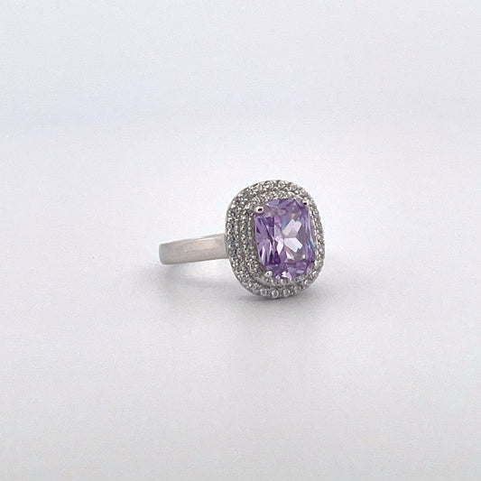 R0914 Silver purple c.z cluster ring
