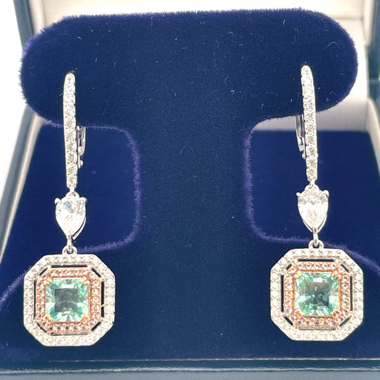 E4149 Silver mint c.z art deco drops