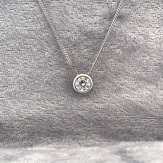 P2817 9ct White Gold Rubover set lab grown Diamond on chain