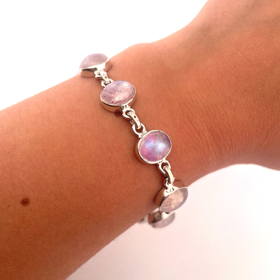 B1251 Silver Pink Moonstone bracelet