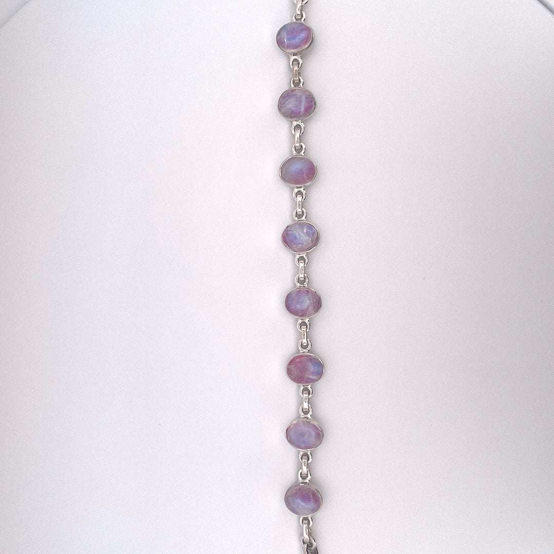 B1251 Silver Pink Moonstone bracelet