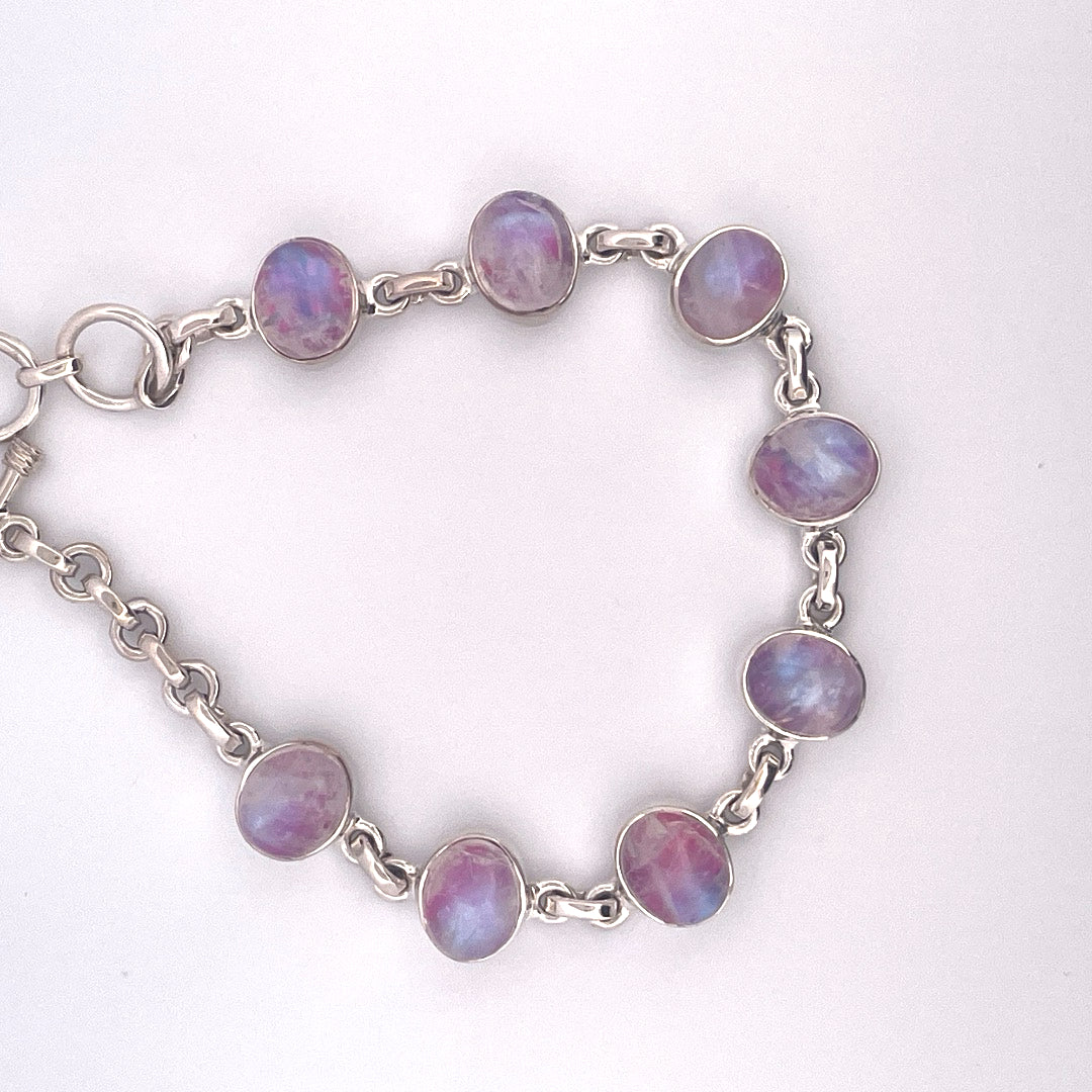 B1251 Silver Pink Moonstone bracelet