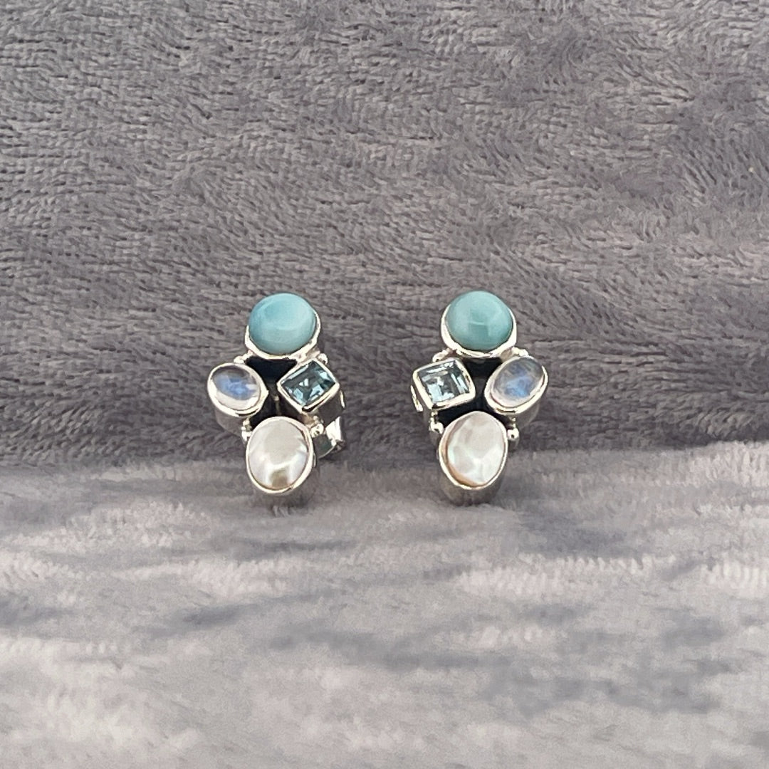 E4214 Silver multi stone studs