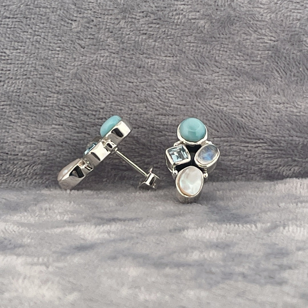 E4214 Silver multi stone studs
