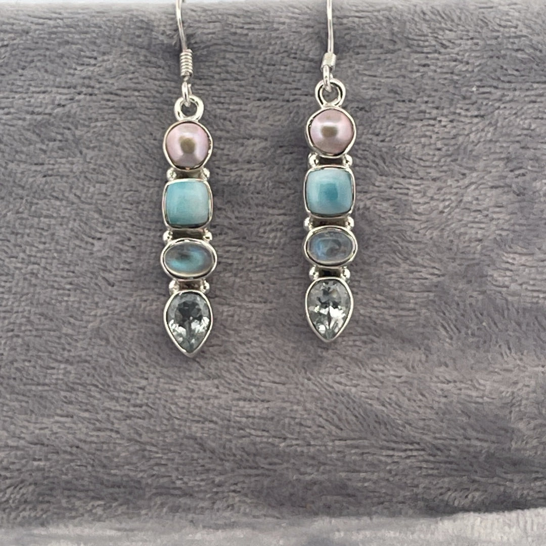 E4213 Silver multi stone drops