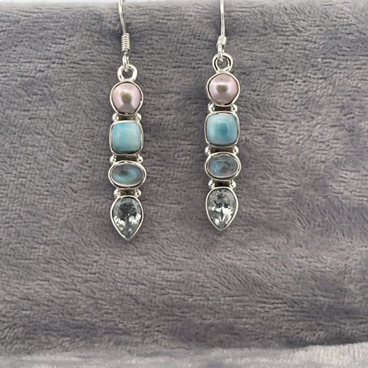 E4213 Silver multi stone drops