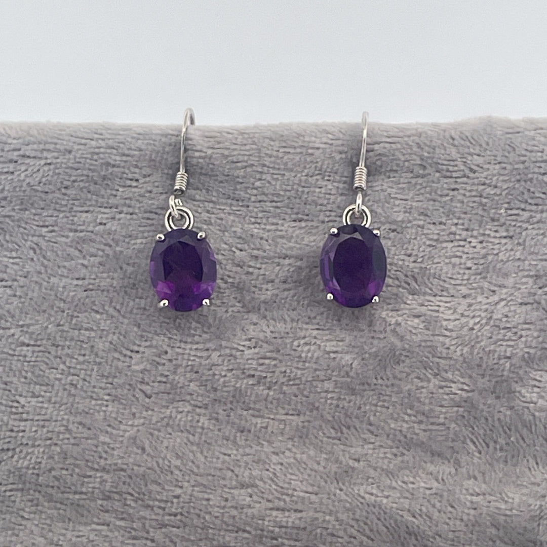 E4212 Silver Amethyst Oval drops