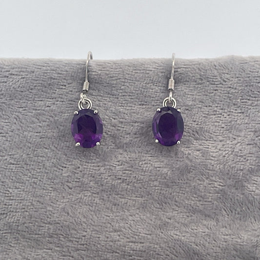 E4212 Silver Amethyst Oval drops