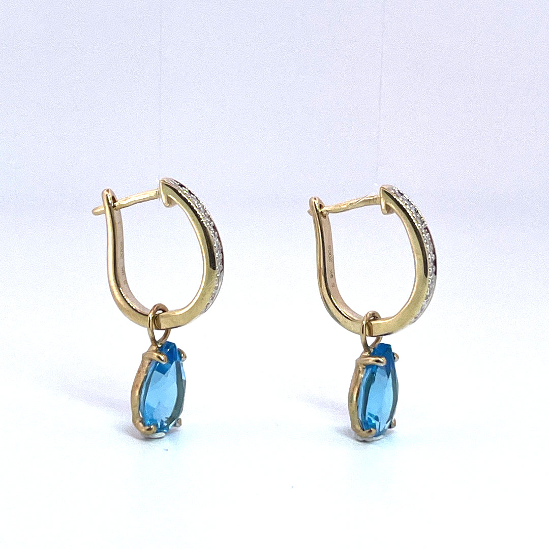 E3876 9ct diamond set hoops with removable topaz drops