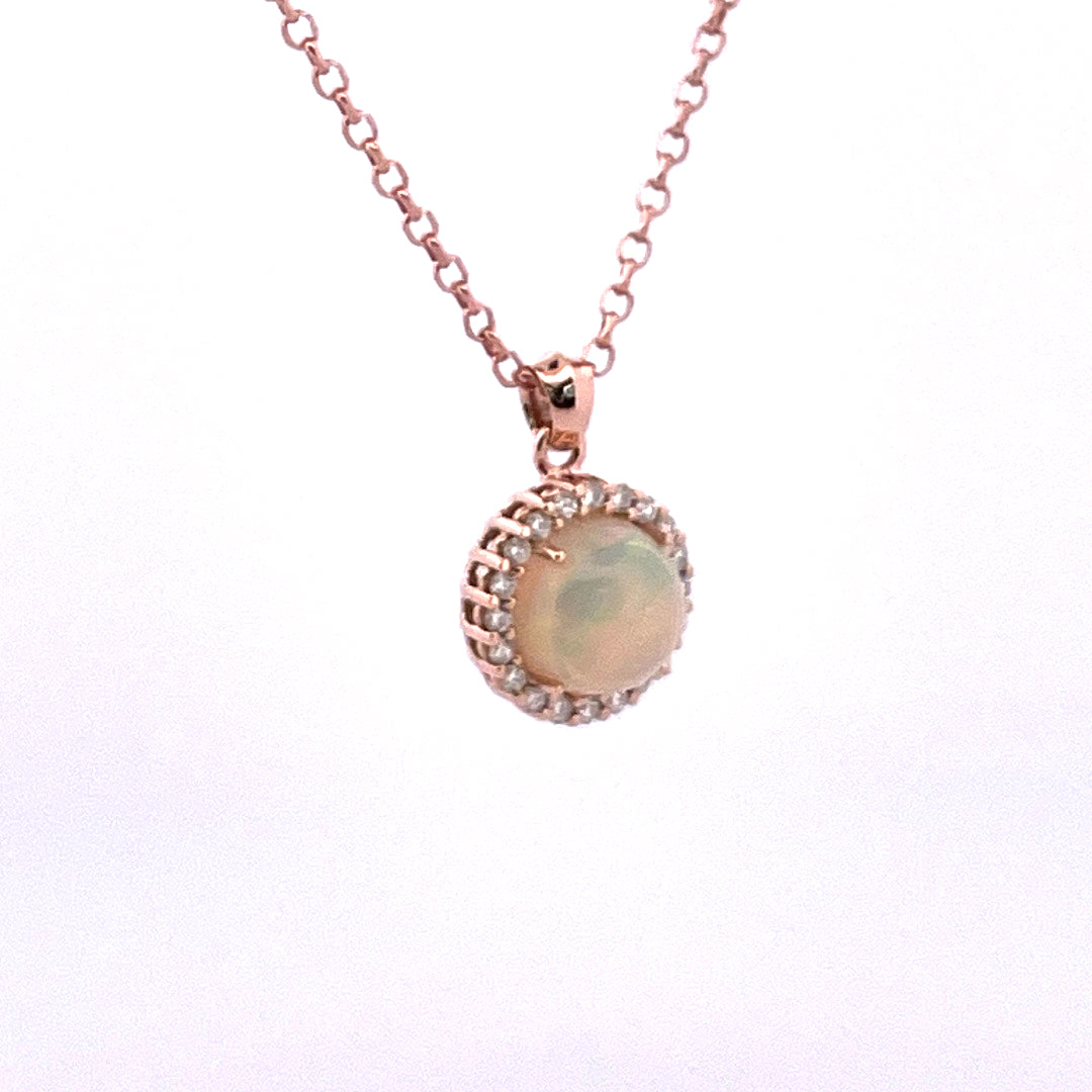 P2647 Ethiopian Opal and Diamond cluster pendant