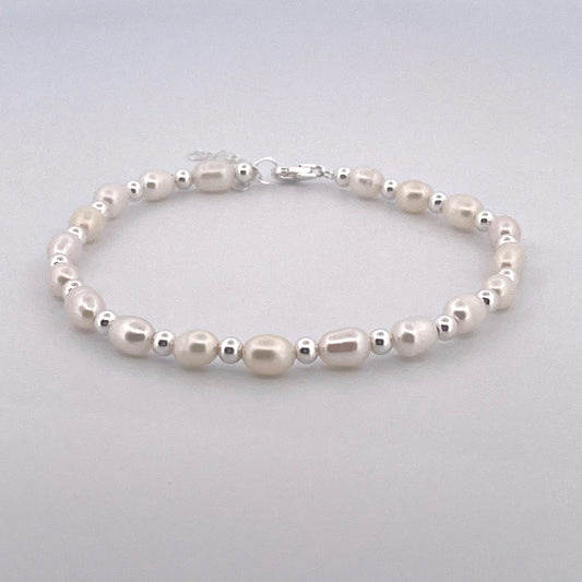 B1182 Pearl a Silver bead link