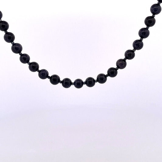 PB405 8mm Blue Goldstone 18" Black spinel inbetween