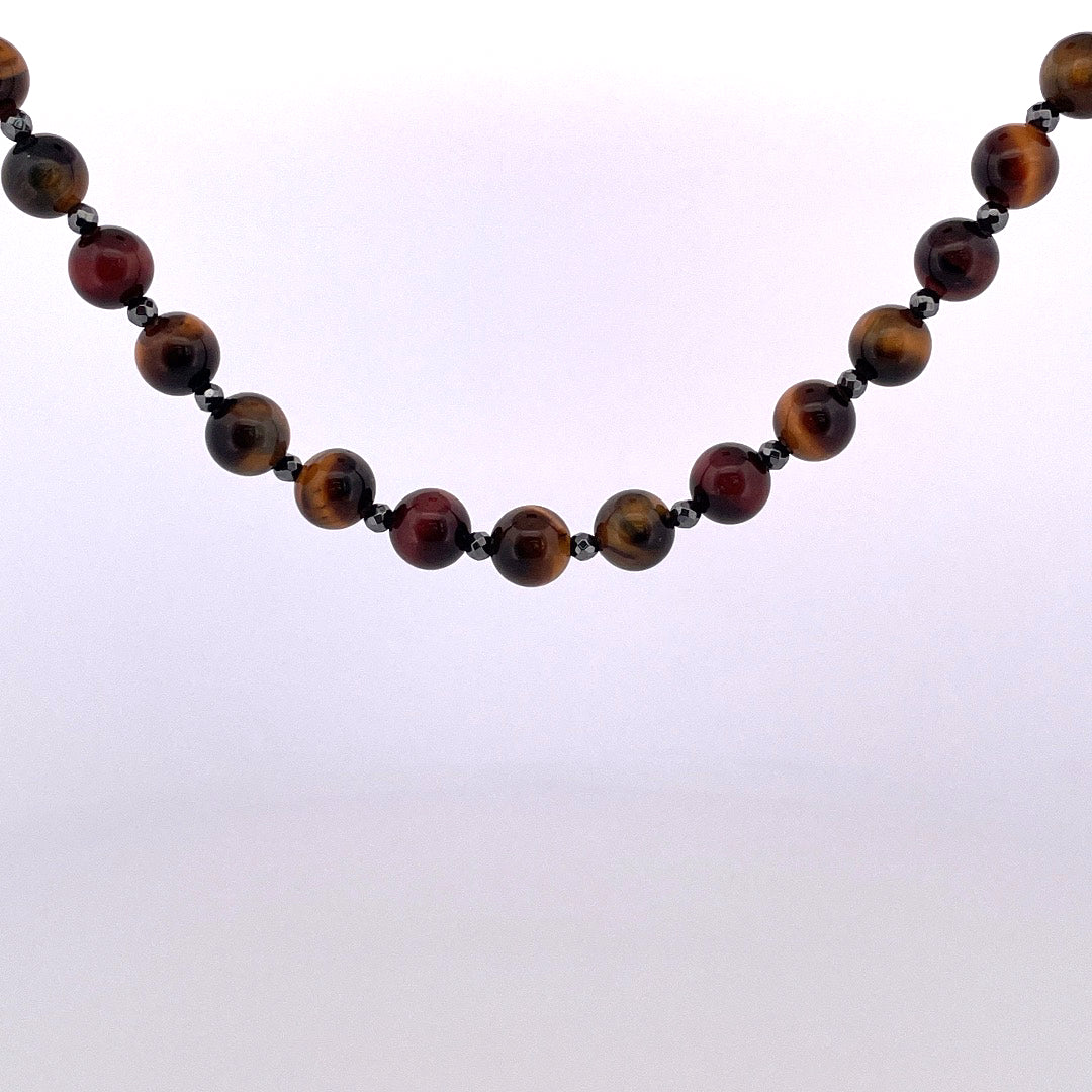 PB409 Tigerseye 20" 8mm mixed strung with faceted hematite