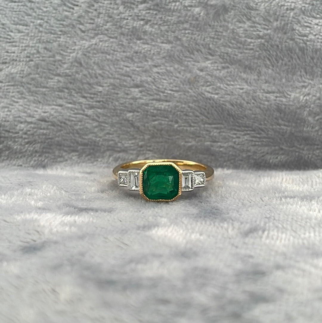 R0835 18ct Emerald and Diamond five stone ring