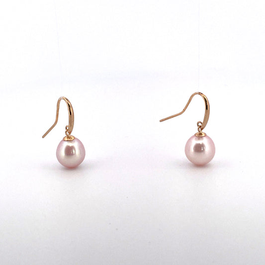 E3334 9ct Drops Pink pearl 9-10mm pink pearl shep hook EDSHEPYG9P